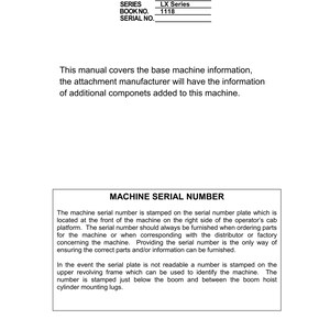 Linkbelt - Excavator 600 LX MH  - Shop Manual - Workshop Manual - Service Manual - English