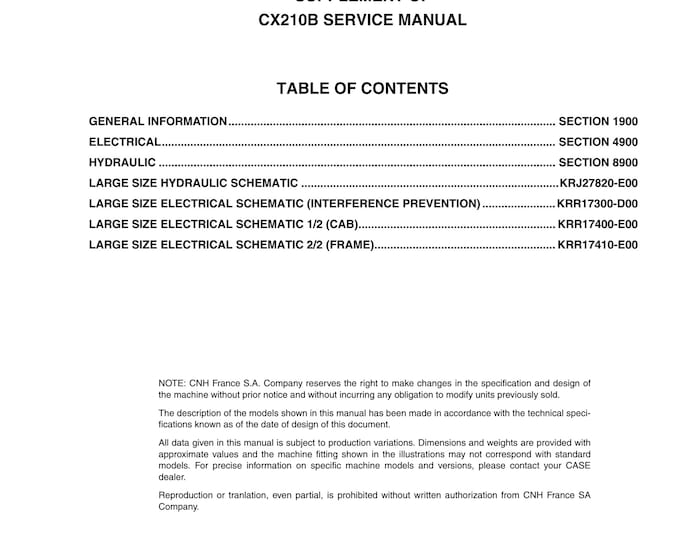 Case  CX210B MH CX210B SL -  Service Manual (Pdf Download)