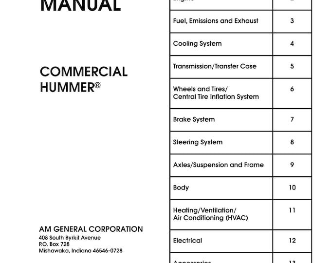 Hummer H1 - Service Manual - Parts Manual - Owner manual - Pdf Download