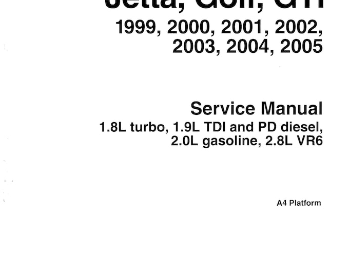 Volkswagen Jetta, Golf, GTI MK4 Service Manual 1999-2005 - Service Manual - Parts Manual - Owner manual - Pdf Download