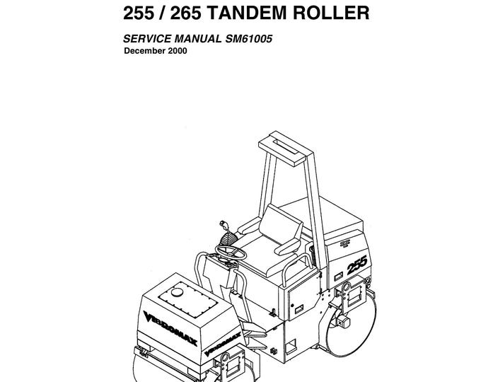Vibromax 255-265 TANDEM ROLLER - Service Manual SM61005 Workshop Manual - Service Manual - Parts Manual - Owners Manual (pdf Download)