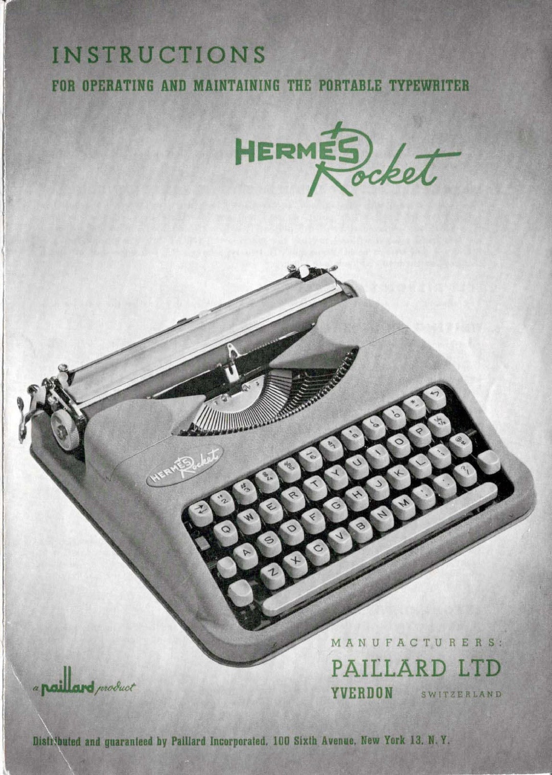 Hermes Rocket Typewriter Instruction Manual User Manual Complete User