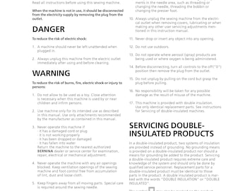 BERNINA artista 185 Sewing Machine Instruction Manual - English