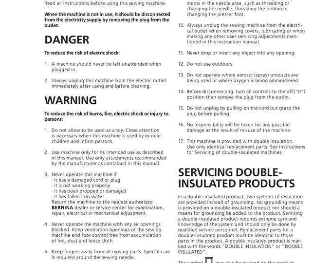 BERNINA artista 185 Sewing Machine Instruction Manual - User Manual - Complete User Guide - English
