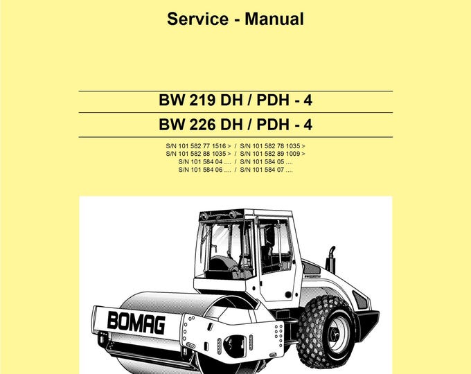 Bomag Single Drum Roller BW 226 DH-4 Service Manual 00891693 06.2012 - English  (Pdf Download)