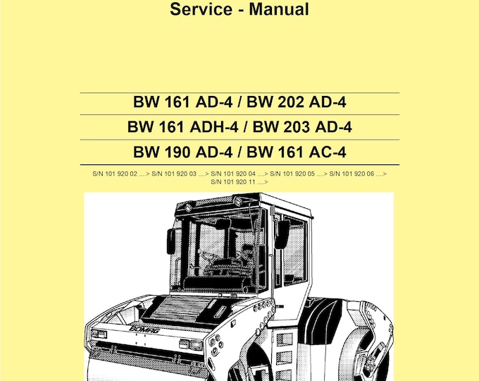 Bomag BW161 AD-4 Tandem Vibratory Roller Service Manual 00891096 01.2008- English  (Pdf Download)