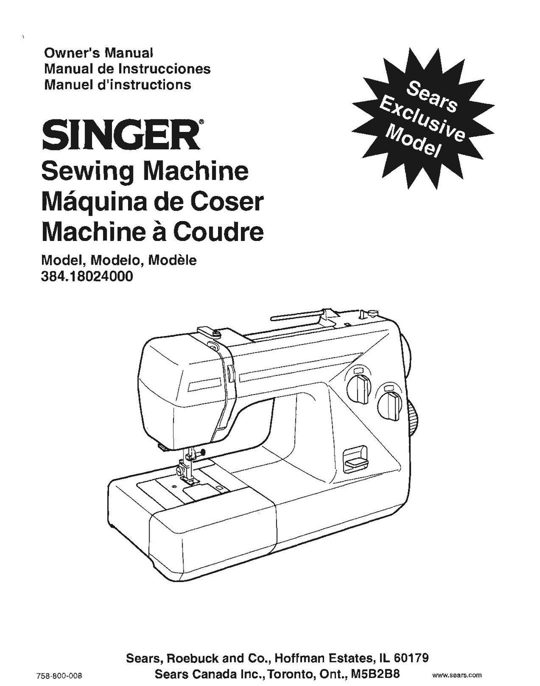 Singer 4411 Heavy Duty Sewing Machine Instruction Manual User Manual  Complete User Guide English French Spanish 