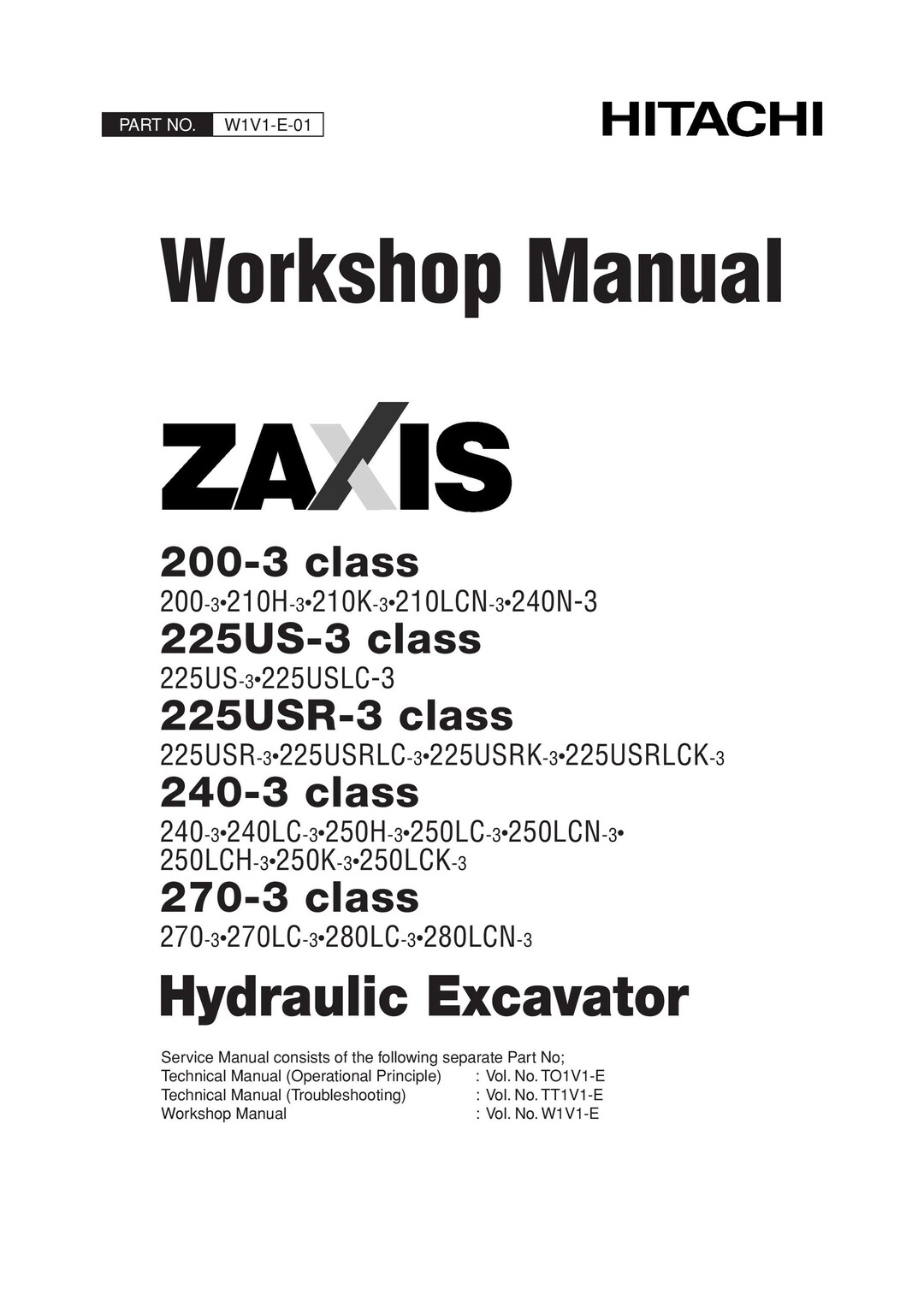 Hitachi Zaxis ZX200-3 - ZX225US-3 - ZX225USR-3 - ZX240-3 - ZX270-3
