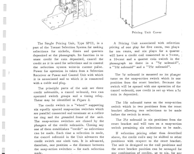 Seeburg- SPU1 - Service Manual - Instruction Manual -  Wiring Diagram - Schematic - Operation Manual - Parts List