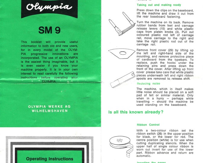 Olympia SM9 Typwriter Instruction Manual - User Manual - Complete User Guide