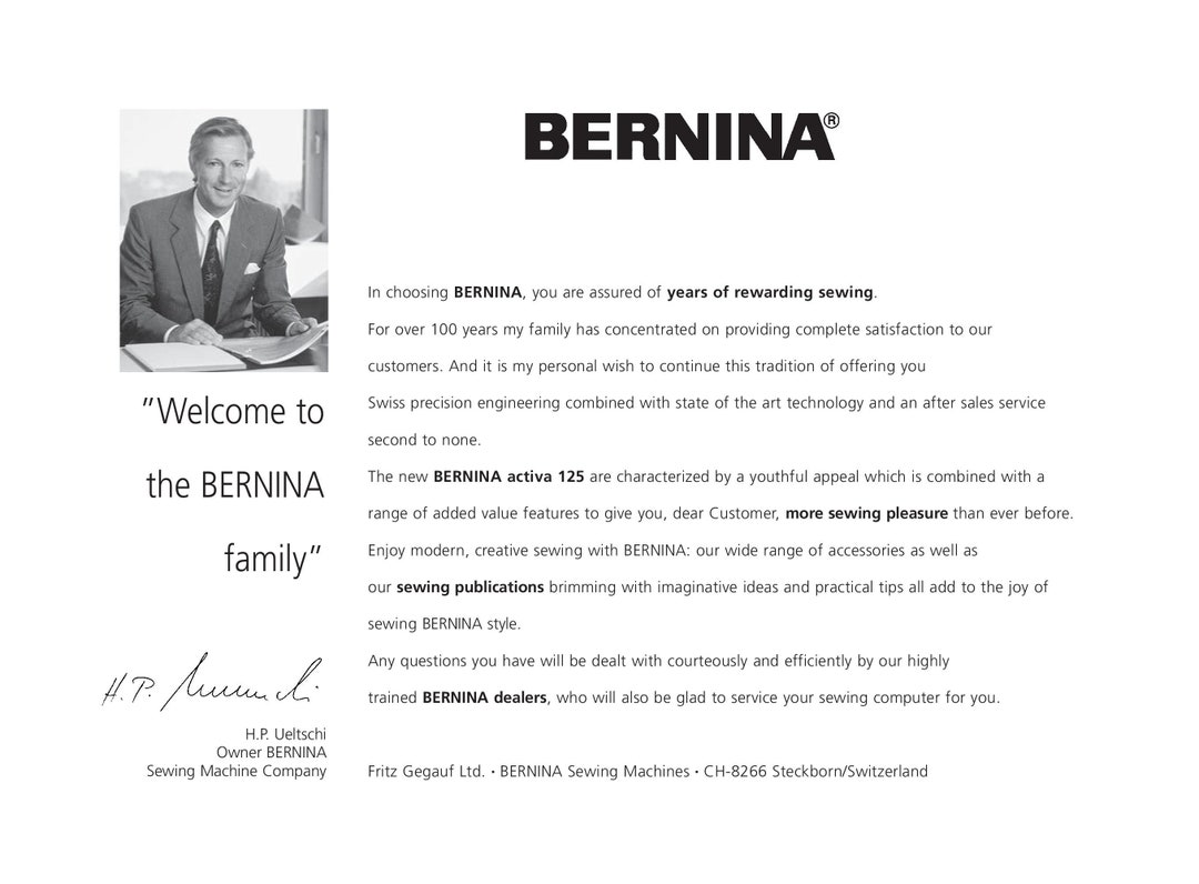 BERNINA activa125 sewing machine Operation has been confirmed CH