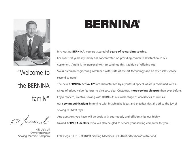 BERNINA activa 125 Sewing Machine Instruction Manual - User Manual - Complete User Guide - English