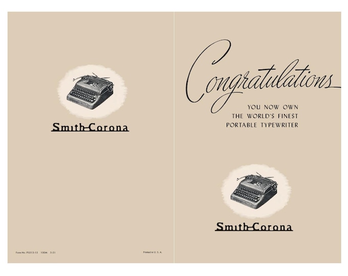 Smith Corona 1951 Typewriter Instruction Manual - User Manual - Complete User Guide