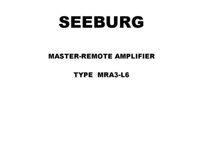 Seeburg -MRA3-L6- Service Manual - Instruction Manual -  Wiring Diagram - Schematic - Operation Manual - Parts List
