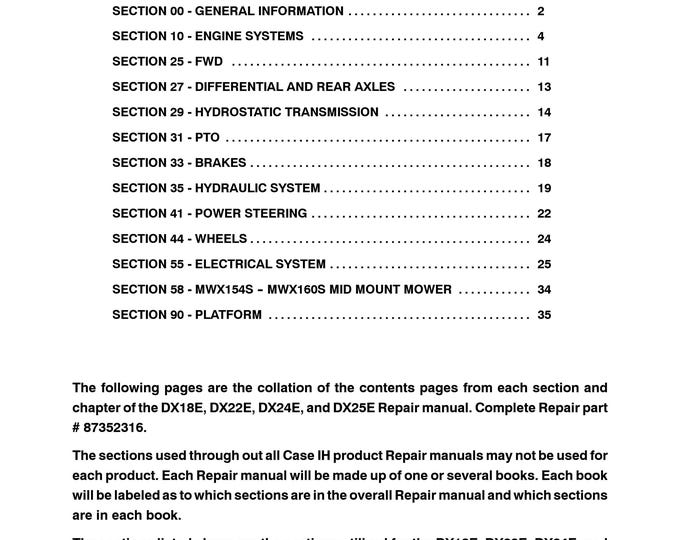 Case DX18E, DX22E, DX24E, DX25E- Repair Manual - Service Manual (Pdf Download)