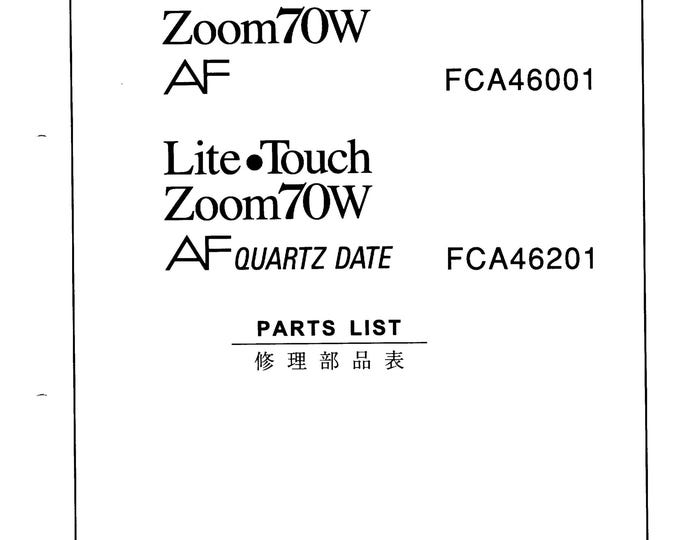 Nikon Lite Touch Zoom 70 Part List - Service Manual - Workshop Manual -  PDF Download