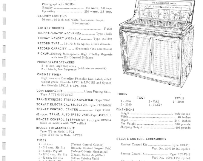 Seeburg -  LPC1 - LPC1R - LPC1B - LPC1BR - Operating Instructions - Service Manual - Instruction Manual -  Wiring Diagram - Schematic