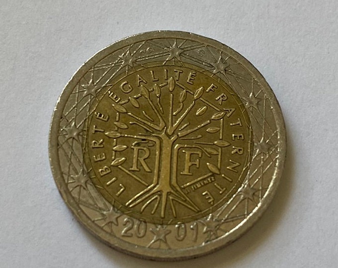 Rare 2 Euro Coin France 2001 - Tree of Life - LIBERTÉ, EGALITÉ, FRATERNITÉ
