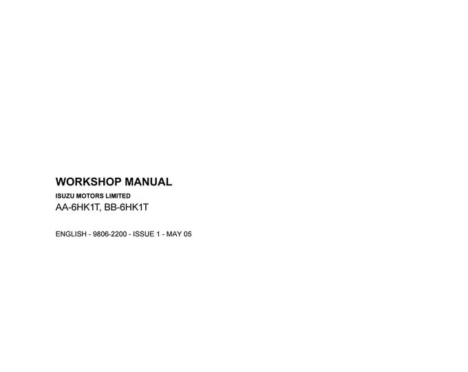 ISUZU Motors Limited AA-6HK1T, BB-6HK1T - Workshop Manual - Service Manual - Parts Manual - Owners Manual (pdf Download)