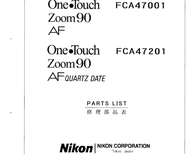 Nikon One Touch Zoom 90 Part List  - Service Manual - Workshop Manual -  PDF Download