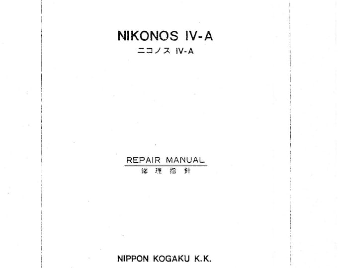 Nikon Nikonos IV  - Service Manual - Workshop Manual -  PDF Download
