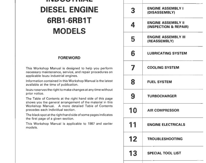 ISUZU DIESEL ENGINE 6RB1-6RB1T  - Workshop Manual - Service Manual - Parts Manual - Owners Manual (pdf Download)