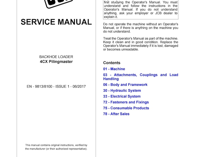 JCB 4CX Pilingmaster Backhoe Loader Service Parts Manual (PDF Download)