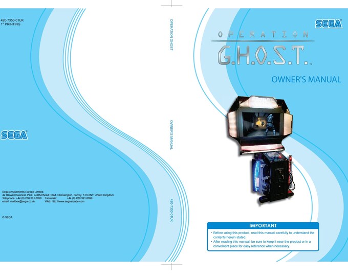 SEGA - OPERATION G.H.O.S.T. - Service Manual - Parts Manual - Owner manual -  Pdf Download