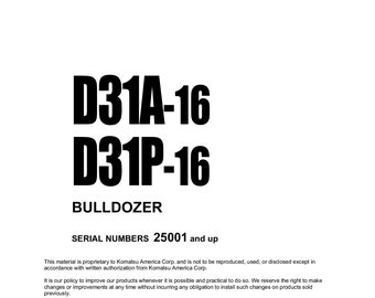 Komatsu D31A-16 - D31P-16 Bulldozer Shop Manual - Workshop Manual - Service Manual - English