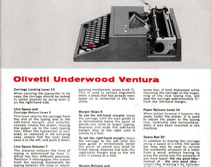 Olivetti Ventura Typwriter Instruction Manual - User Manual - Complete User Guide