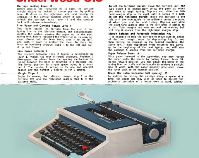 Underwood 315 Typewriter Instruction Manual - User Manual - Complete User Guide