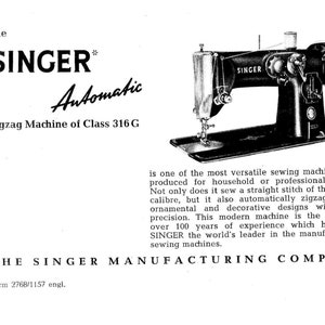 Singer 316G Sewing Machine Instruction Manual - User Manual - Complete User Guide - English