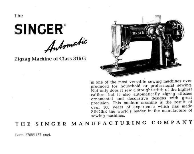 Singer 316G Sewing Machine Instruction Manual - User Manual - Complete User Guide - English