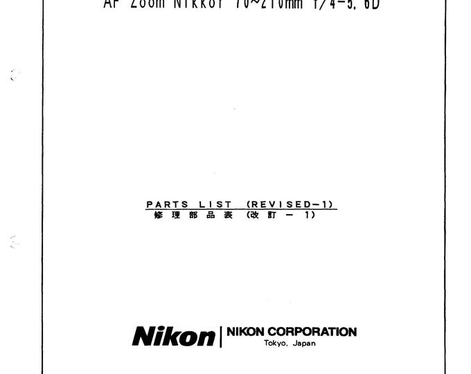 Nikon AF 70-210mm f4-5.6D - Service Manual - Repair Manual - Workshop Manual -  PDF Download