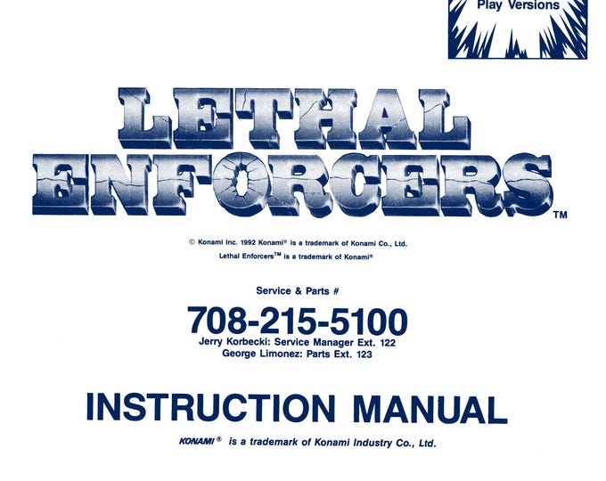 KONAMI - LETHAL ENFORCERS - 191400 - Service Manual - Parts Manual - Owner manual -  Pdf Download