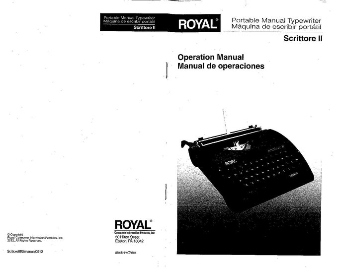 Royal Scrittore II Typewriter Instruction Manual - User Manual - Complete User Guide