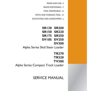 May include: A white service manual with orange detailing, listing model numbers for skid steer and compact track loaders. The manual is from "CASE CONSTRUCTION" and includes technical information.