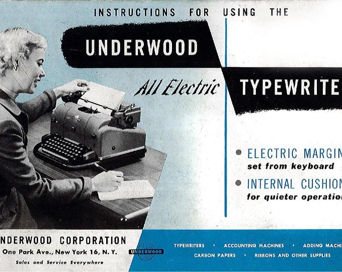 Underwood All Electric Typewriter Instruction Manual - User Manual - Complete User Guide