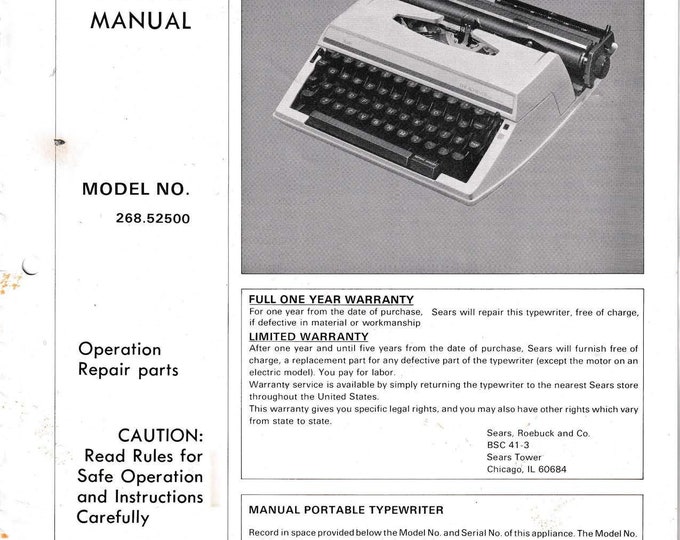 Sears Achiever 2 Typewriter Instruction Manual - User Manual - Complete User Guide