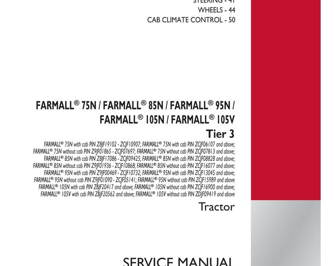 Case Farmall 75N / Farmall 85N / Farmall 95N / Farmall 105N / Farmall  105V Tier 3 -  Service Manual (Pdf Download)