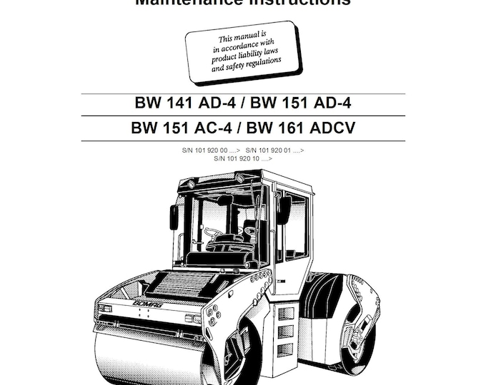 Bomag Tandem Vibratory Roller BW151 AD-4 Operating & Maintenance Instructions 00812671  - English  (Pdf Download)