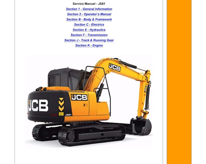 JCB Tracked Excavators JS81 - Service Manual - Parts Manual - Owners Manual (PDF Download)