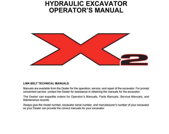 Linkbelt  240 X2- Operation Manual - Workshop Manual  (Pdf Download)