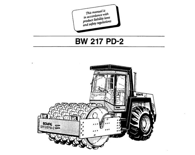Bomag BW217PD-2 Instruction Repair 00819461  - English  (Pdf Download)