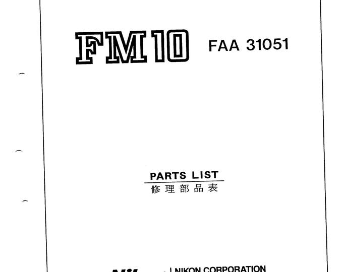 Nikon FM10 repair manual - Service Manual - Workshop Manual -  PDF Download