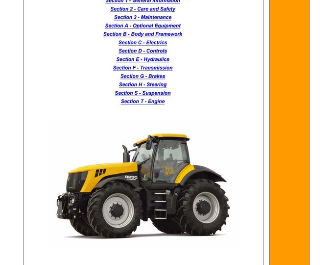 JCB JCB 8250 Fastrac - 9803-8070 - Workshop Manual - Service Manual - Parts Manual - Owners Manual (PDF Download)