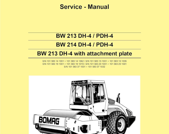 Bomag Roller BW 214 DH-4, PDH-4 Service Manual 00891171 11.2010  - English  (Pdf Download)