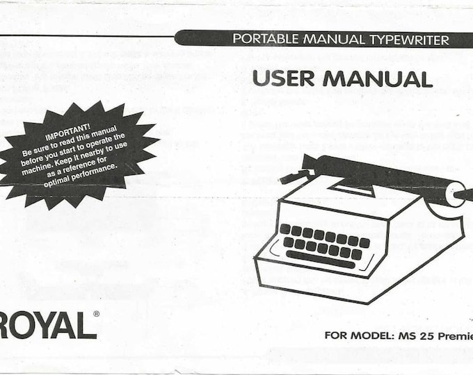 Royal MS25 Premier Plus Typewriter Instruction Manual - User Manual - Complete User Guide