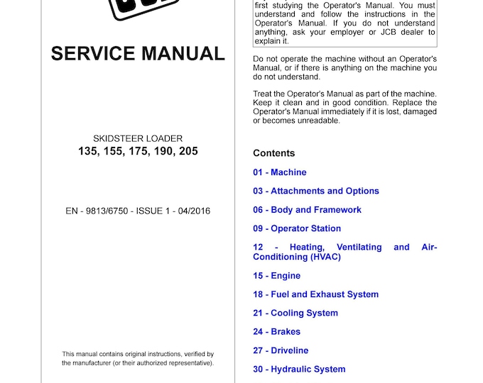 JCB Skidsteer Loader Service Parts Manual (PDF Download)