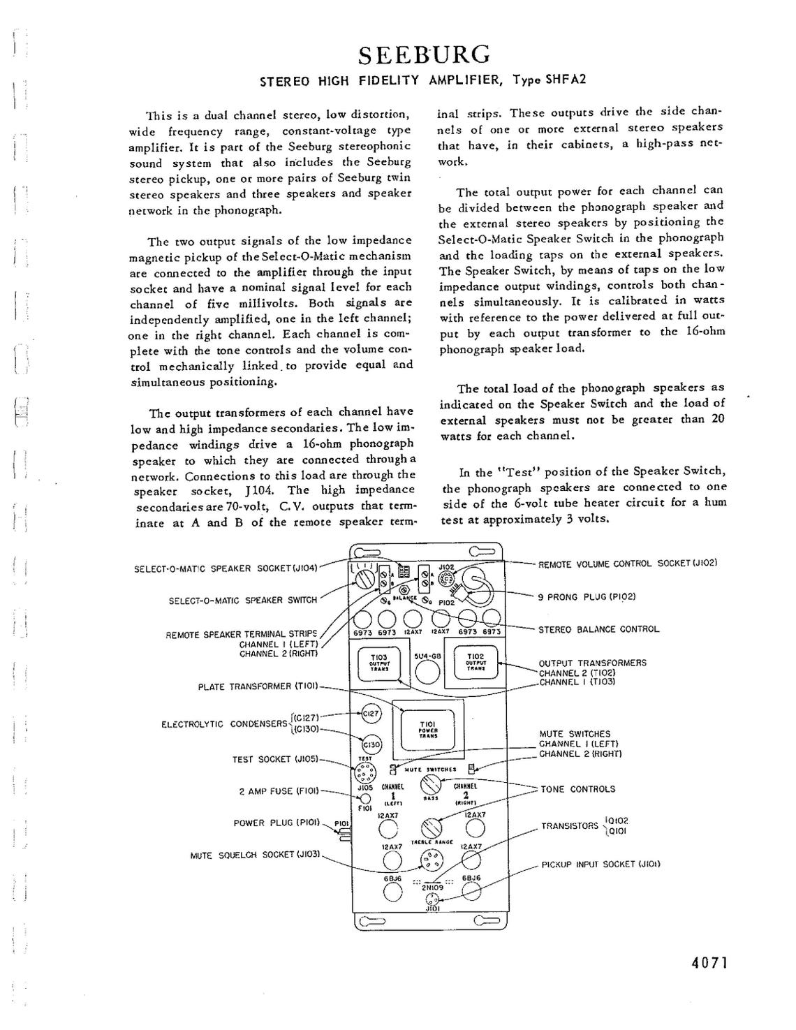 Seeburg SHFA2 Service Manual: Wiring Diagram, Parts List - Etsy